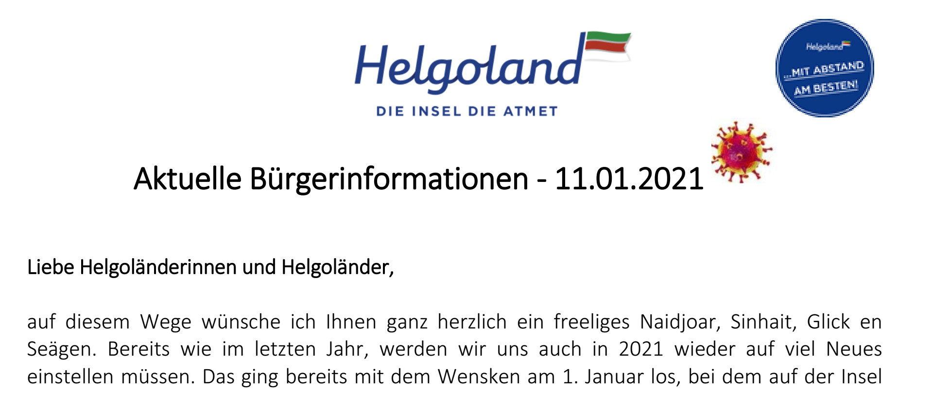 Bürgerinformation 11.01.2021 Snakke me fer